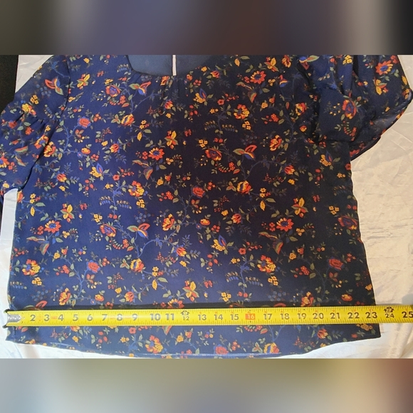 Floral Ruffle Bell-Sleeve Blouse - Navy Floral - Picture 8 of 16